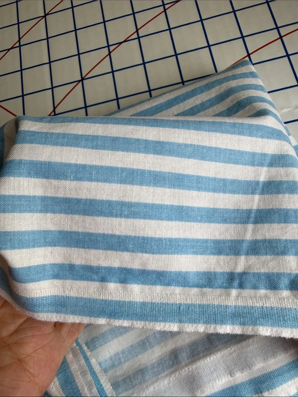 Vintage Blue & White Ticking Stripe Fabric 1 Yard x 56 Wide Cotton Blend Cottage